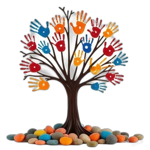 tree, handprint, fingerprints, colored transparent PNG cut-out