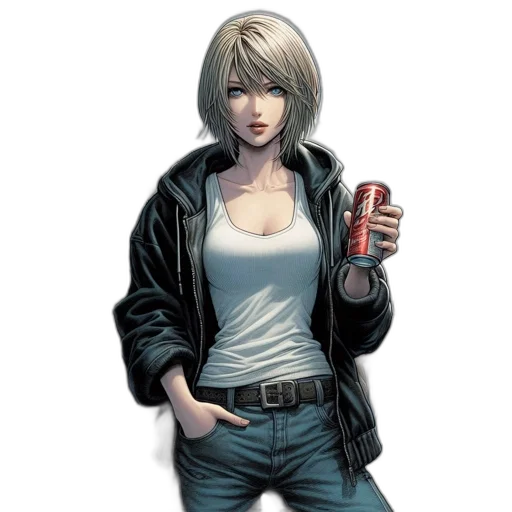 jacket, weapon, comic book art, concept art, pixel art, cyberpunk, young, woman transparent PNG cut-out