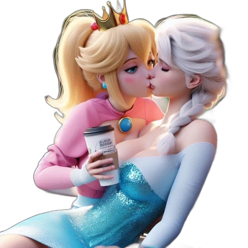 crown, 3d render, concept art, vaporwave, fantasy art, two, animated, female transparent PNG cut-out