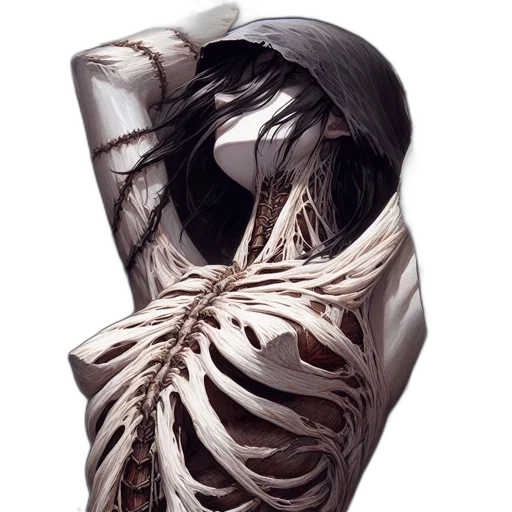 mask, dress, hair, creature, concept art, photorealistic, fantasy art, comic book art transparent PNG cut-out