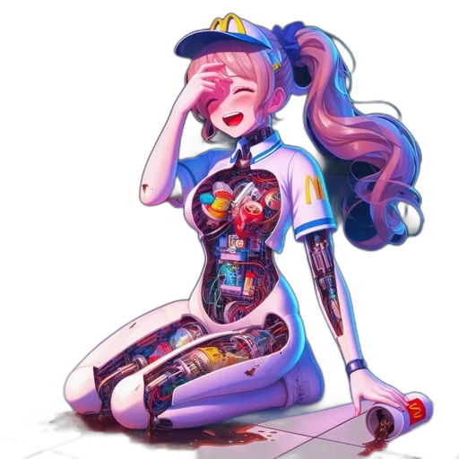 robot, dress, cyberpunk, concept art, pixel art, vaporwave, neon lights, colorful transparent PNG cut-out