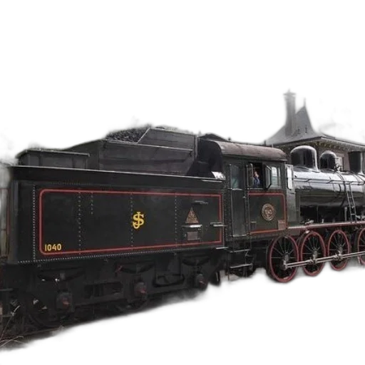 3d render, concept art, photorealistic, black, steam, locomotive, red, wheels transparent PNG cut-out