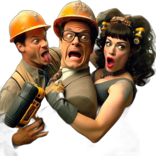staff, concept art, comic book art, 3d render, fire, three, people, construction transparent PNG cut-out
