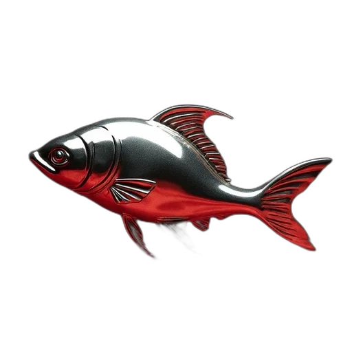 animal, 3d render, concept art, photorealistic, fantasy art, metallic, sculpture, fish transparent PNG cut-out
