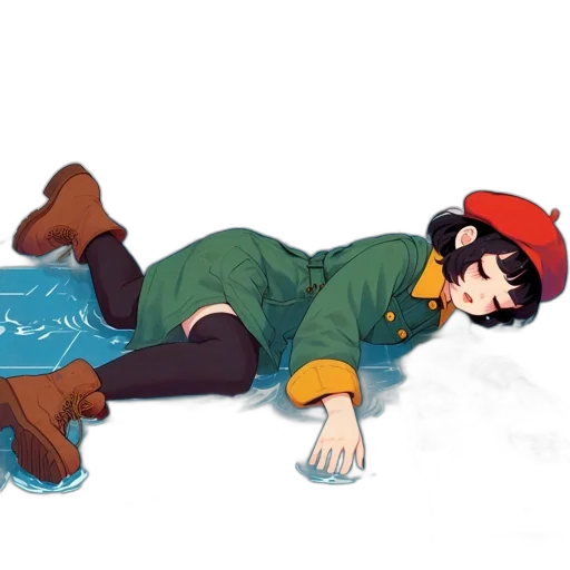 anime, pixel art, watercolor, concept art, snow, red, blue, colorful transparent PNG cut-out