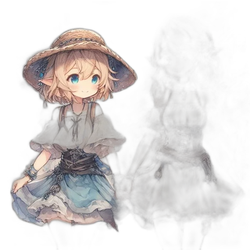 dress, hat, creature, staff, watercolor, concept art, fantasy art, anime transparent PNG cut-out