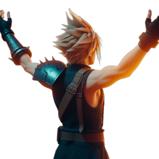 jacket, 3d render, concept art, character, spiky, blonde, hair, stands transparent PNG cut-out