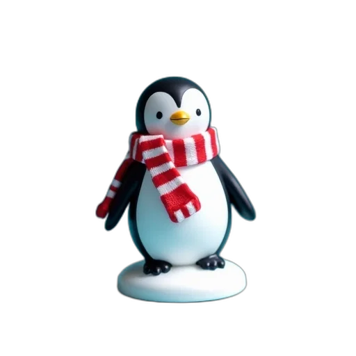 3d render, small, white, penguin, figurine, red, striped, scarf transparent PNG cut-out