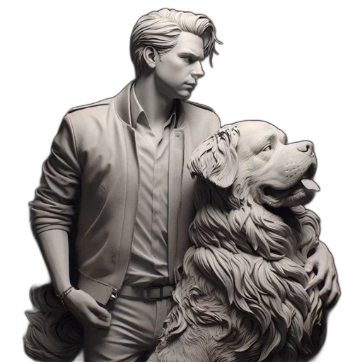 photorealistic, concept art, 3d render, fantasy art, lifelike, sculpture, portrays, thoughtful transparent PNG cut-out