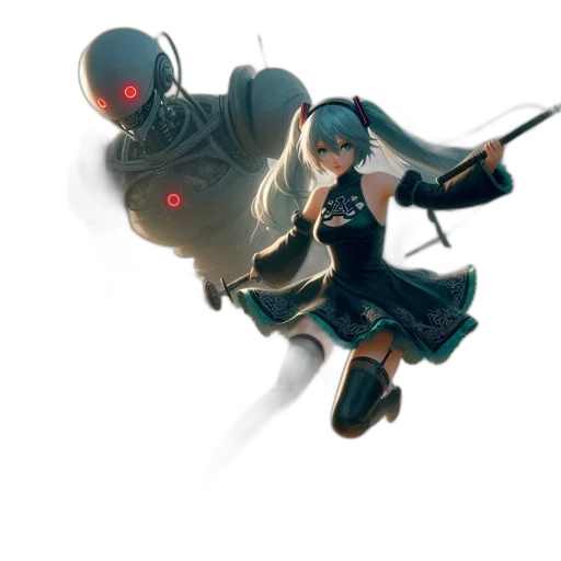 weapon, robot, staff, creature, concept art, fantasy art, pixel art, anime transparent PNG cut-out