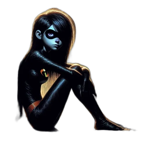 mask, comic book art, concept art, cartoon, pixel art, dark, female, animated transparent PNG cut-out