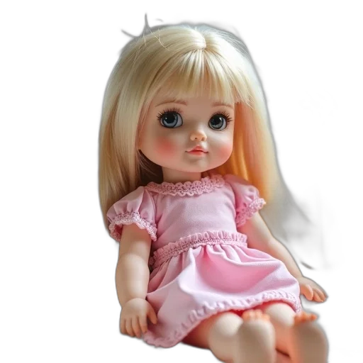 dress, 3d render, photorealistic, concept art, plush, doll, blonde, hair transparent PNG cut-out