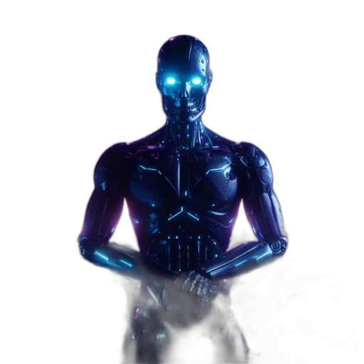 robot, creature, animal, staff, 3d render, concept art, cyberpunk, comic book art transparent PNG cut-out