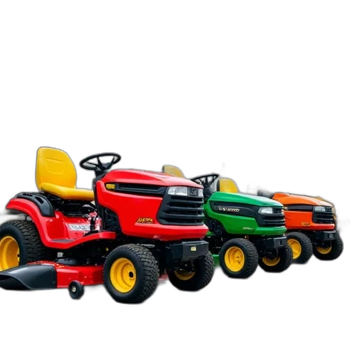 car, row, four, lawn, mowers, parked, lot, first transparent PNG cut-out