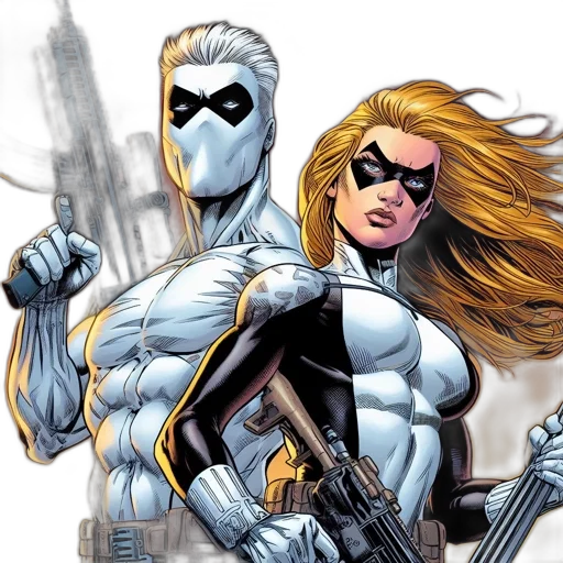 comic book art, two, characters, one, muscular, man, white, hair transparent PNG cut-out