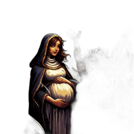 concept art, fantasy art, pixel art, comic book art, fire, hooded, woman, serene transparent PNG cut-out