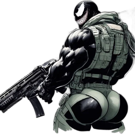 weapon, comic book art, concept art, imposing, figure, tactical, gear, wielding transparent PNG cut-out