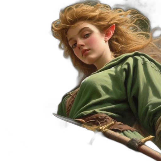 jacket, sword, fantasy art, oil painting, photorealistic, concept art, forest, earth tones transparent PNG cut-out