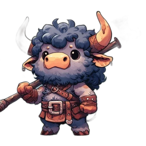 staff, fantasy art, concept art, pixel art, anthropomorphic, bovine, figure, purple transparent PNG cut-out
