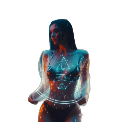 robot, dress, jewelry, mask, cyberpunk, concept art, 3d render, pixel art transparent PNG cut-out