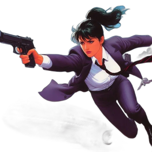 weapon, jacket, concept art, comic book art, cartoon, pixel art, determined, woman transparent PNG cut-out