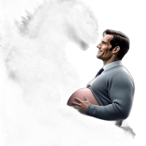 concept art, fantasy art, photorealistic, man, suit, confronts, large, monster transparent PNG cut-out