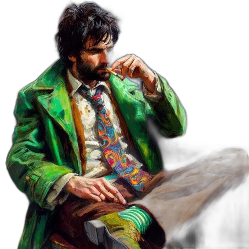 jacket, oil painting, photorealistic, concept art, comic book art, green, colorful, neon transparent PNG cut-out
