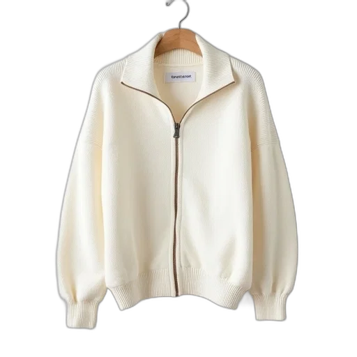 jacket, white, oversized, knitted, cardigan, ribbed, collar, cuffs transparent PNG cut-out