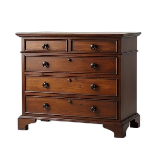 furniture, earth tones, wooden, chest, drawers, flat, top, four transparent PNG cut-out