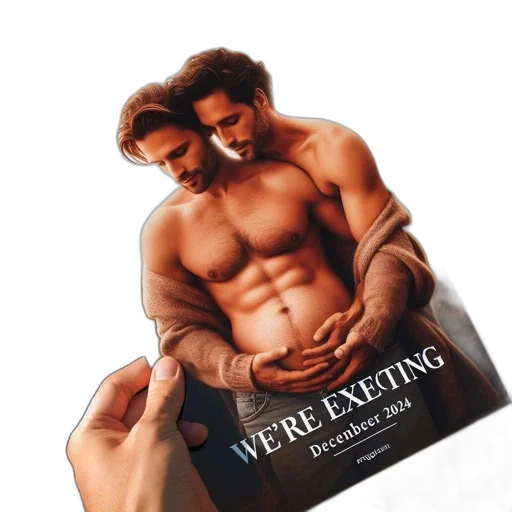 photorealistic, hand, displays, card, two, male, models, embracing transparent PNG cut-out