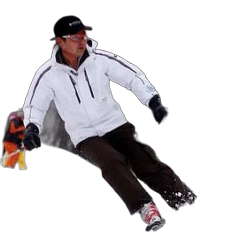 jacket, staff, photorealistic, skier, white, black, pants, carving transparent PNG cut-out