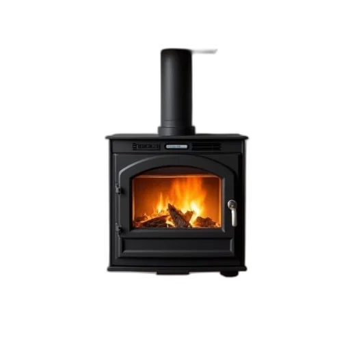 fire, modern, black, metal, stove, sleek, design, glowing transparent PNG cut-out