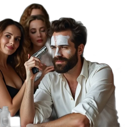 mask, fire, underwater, group, women, gathered, around, man transparent PNG cut-out