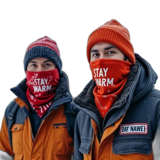 jacket, staff, hat, mask, two, men, wearing, bandanas transparent PNG cut-out