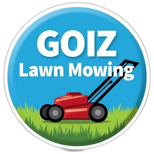 circular, sticker, blue, background, featuring, text, goiz, lawn transparent PNG cut-out