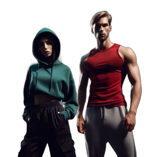 jacket, concept art, comic book art, 3d render, pixel art, neon, two, individuals transparent PNG cut-out