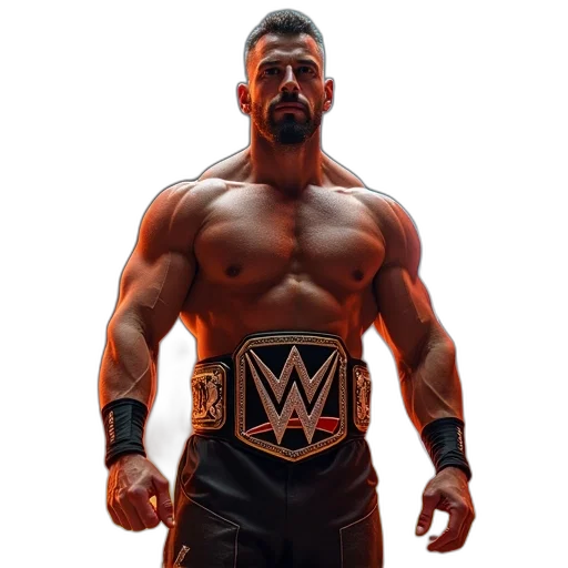 3d render, concept art, photorealistic, cartoon, muscular, man, wwe, championship transparent PNG cut-out
