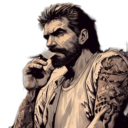 face, comic book art, concept art, fantasy art, photorealistic, image, features, tattooed transparent PNG cut-out