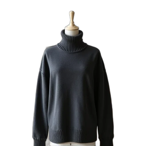 jacket, monochrome, dark, mannequin, wearing, grey, turtleneck, sweater transparent PNG cut-out