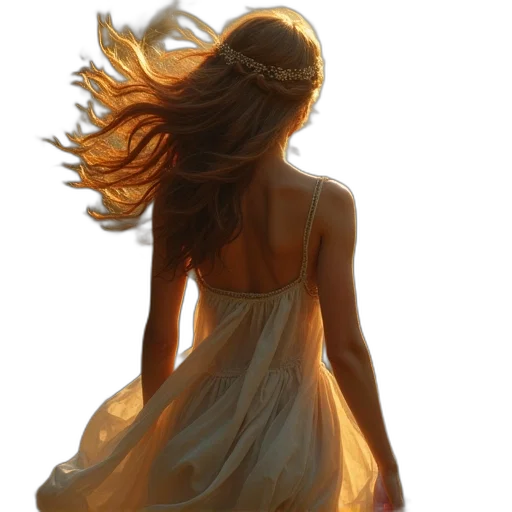 dress, hair, crown, oil painting, photorealistic, fantasy art, concept art, sunset transparent PNG cut-out