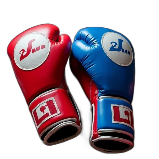 3d render, pair, red, blue, boxing, gloves, laid, out transparent PNG cut-out