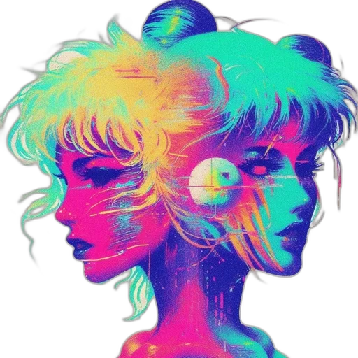 face, hair, mask, jacket, vaporwave, cyberpunk, anime, watercolor transparent PNG cut-out