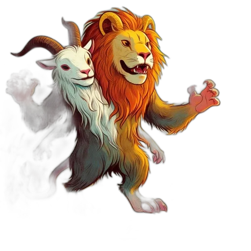 animal, concept art, fantasy art, 3d render, pixel art, fantastical, goat-lion, hybrid transparent PNG cut-out