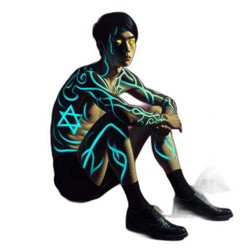 jacket, mask, shoes, robot, cyberpunk, concept art, pixel art, vaporwave transparent PNG cut-out