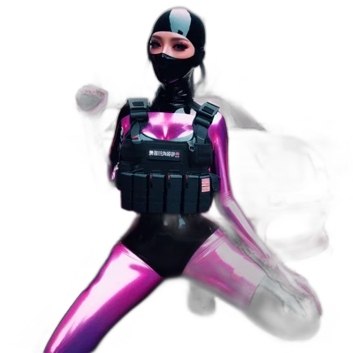 weapon, robot, jacket, mask, concept art, 3d render, vaporwave, cyberpunk transparent PNG cut-out
