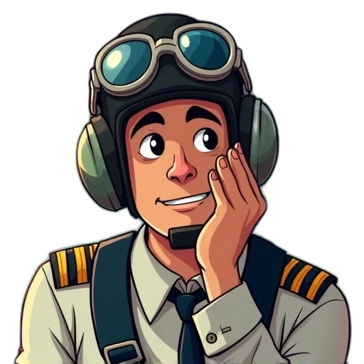 staff, face, cartoon, concept art, anime, comic book art, pilot, holding transparent PNG cut-out
