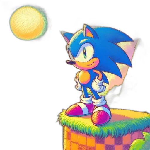 concept art, pixel art, 3d render, vaporwave, blue, sonic, hedgehog, stands transparent PNG cut-out