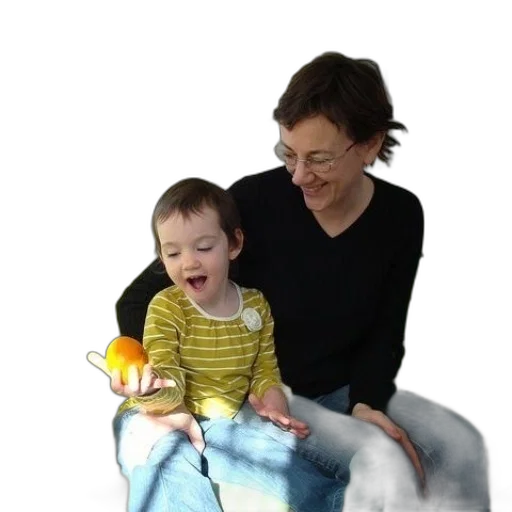 staff, photorealistic, 3d render, concept art, woman, child, sit, green transparent PNG cut-out