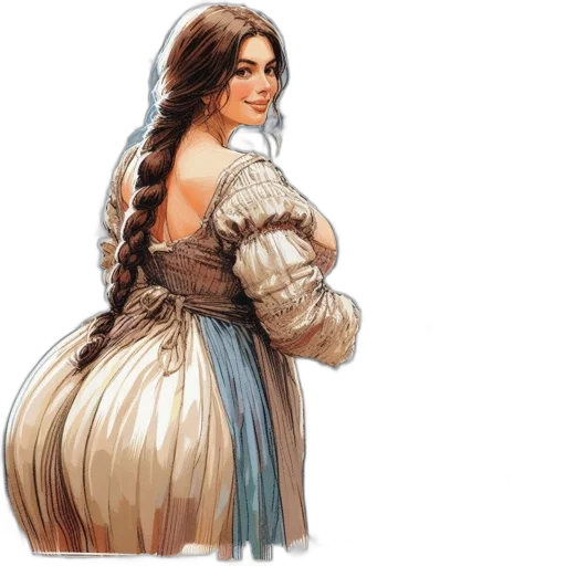 dress, concept art, fantasy art, photorealistic, oil painting, woman, standing, dimly transparent PNG cut-out