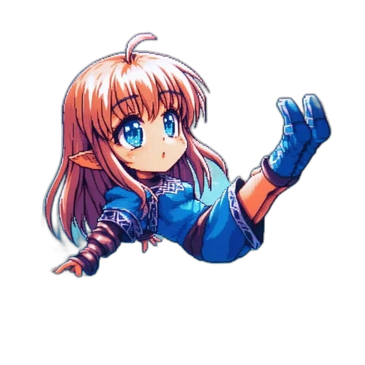 robot, staff, weapon, hair, pixel art, anime, vaporwave, concept art transparent PNG cut-out